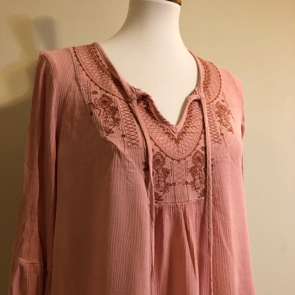 Knox Rose Pink Boho Long Sleeve Embroidered Top - Picture 4 of 8